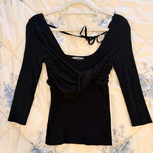 Black Fashion Union Twisted Front Long Sleeve Women's Top